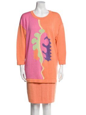 Louis Feraud Classic 2Piece Wool Skirt Set Long Sleeve Sweater + Skirt Size 12US